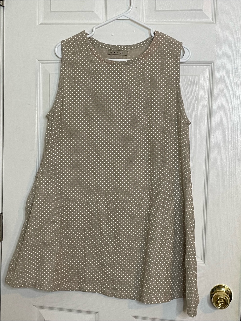 Japanese Brand Summer Sleeveless Taupe Polka Dot A-line Mini Dress Size S/M